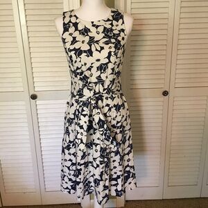 Chaps Navy and White Floral Dress